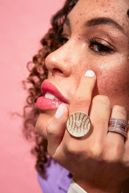 Revel Dimensional Pave Cigar Band - Rhodolite Garnet, Pink Sapphire & Amethyst