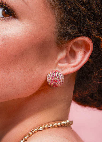 Revel Large Bead Huggie - Ruby & Pink Sapphire