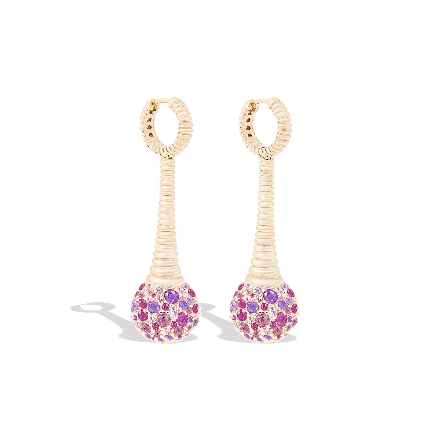 Revel Bobble Chandelier Earring - Rhodolite Garnet, Pink Sapphire, Amethyst