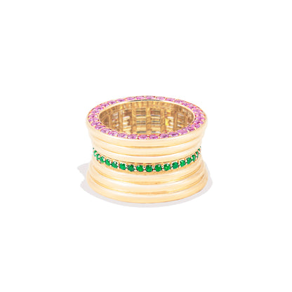 Revel Dimensional Cigar Band - Tsavorite & Rhodolite Garnet