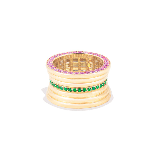 Revel Dimensional Cigar Band - Tsavorite & Rhodolite Garnet