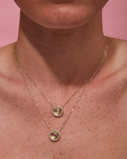 Revel Small Dimensional Pendant - Pink Sapphire & Diamond