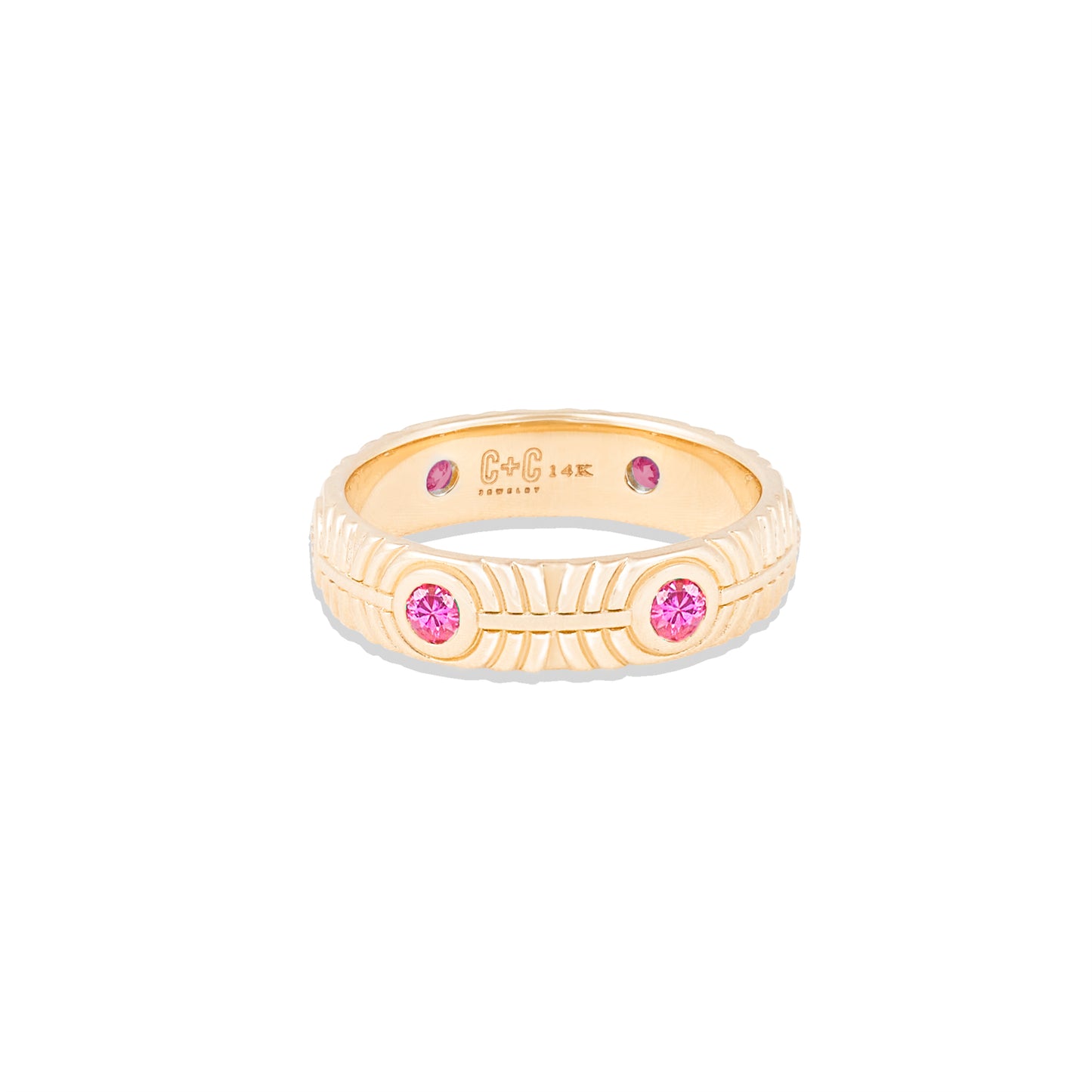 Revel Ribbed Stacking Band - Pink Sapphire