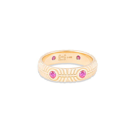 Revel Ribbed Stacking Band - Pink Sapphire