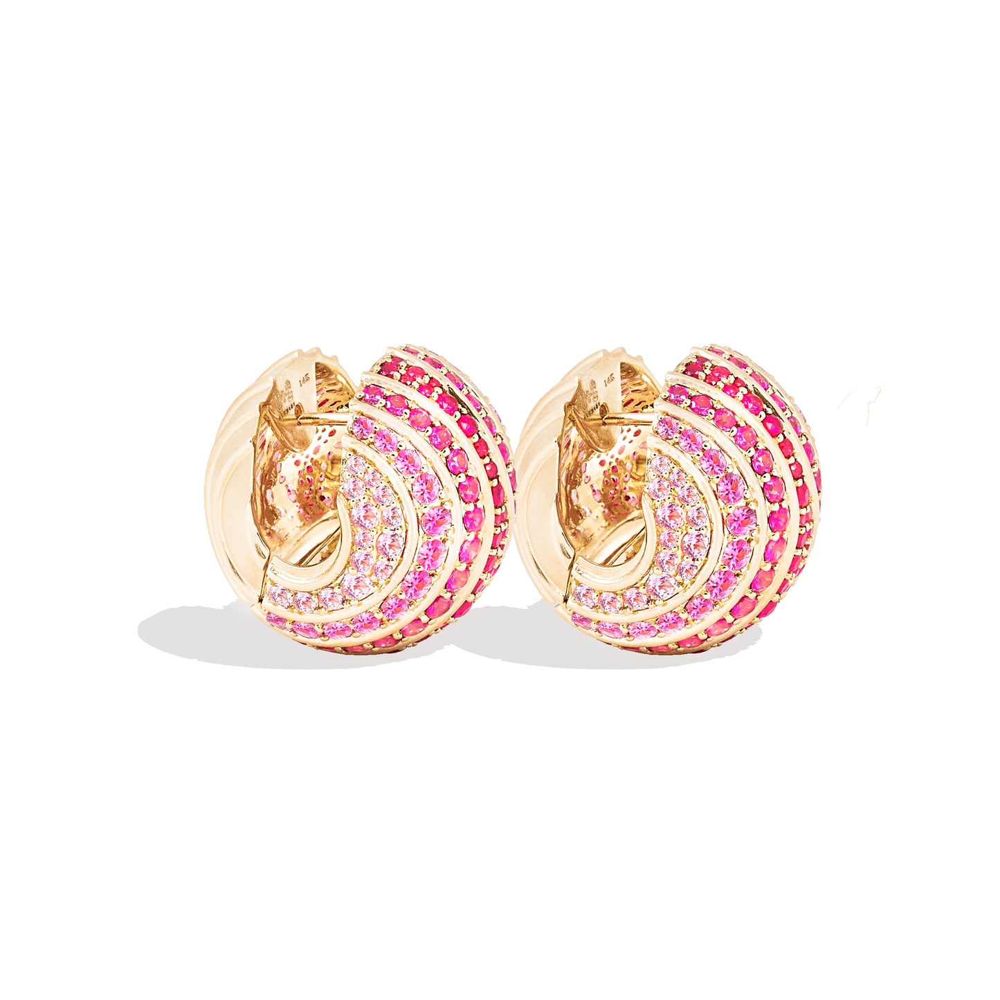 Revel Large Bead Huggie - Ruby & Pink Sapphire