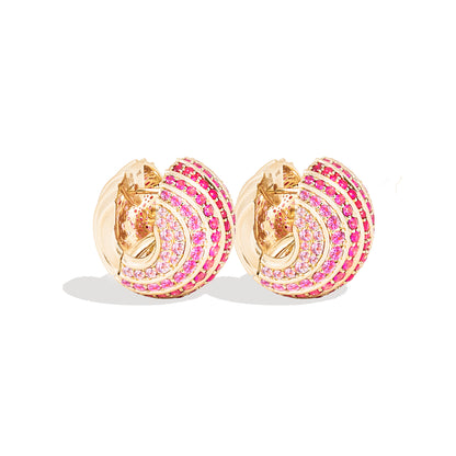 Revel Large Bead Huggie - Ruby & Pink Sapphire