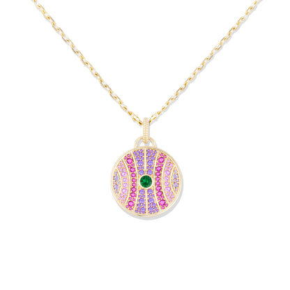 Revel Large Dimensional Pendant - Tsavorite, Amethyst, Rhodolite Garnet & Pink Sapphire