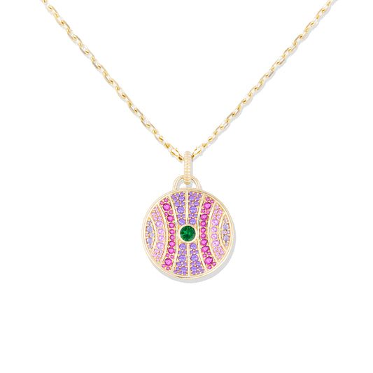 Revel Large Dimensional Pendant - Tsavorite, Amethyst, Rhodolite Garnet & Pink Sapphire