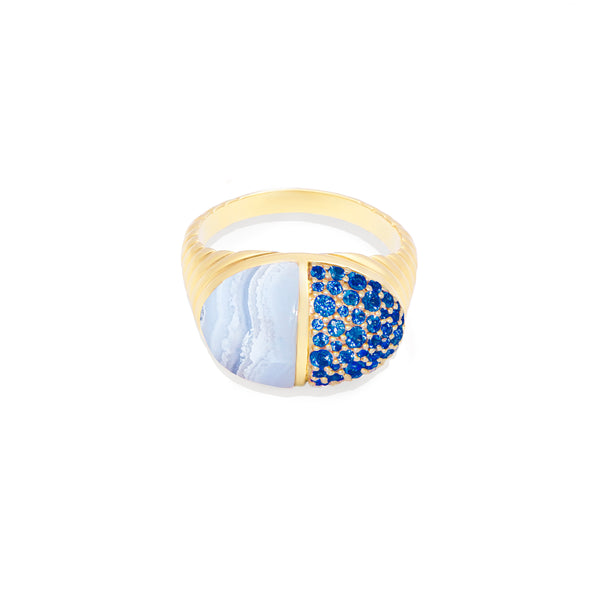 Found Cap Cocktail Ring - Blue Lace Agate & Blue Sapphire