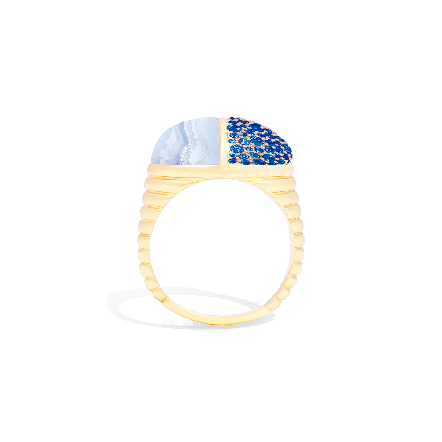 Found Cap Cocktail Ring - Blue Lace Agate & Blue Sapphire