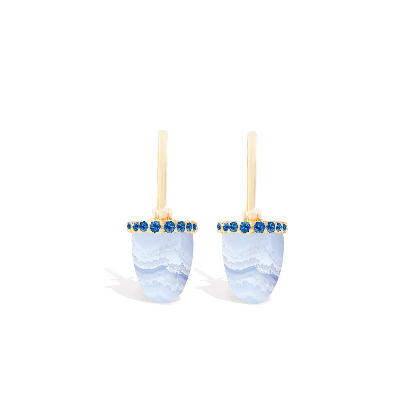 Found Cap Huggie Earring - Blue Lace Agate & Blue Sapphire