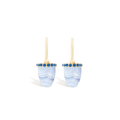 Found Cap Huggie Earring - Blue Lace Agate & Blue Sapphire