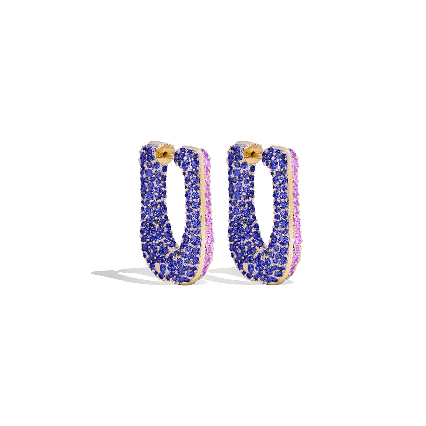 Found Pave Rib Curve Hoop Earring - Blue Sapphire & Amethyst