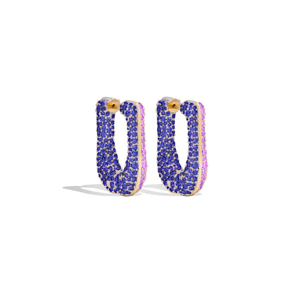 Found Pave Rib Curve Hoop Earring - Blue Sapphire & Amethyst