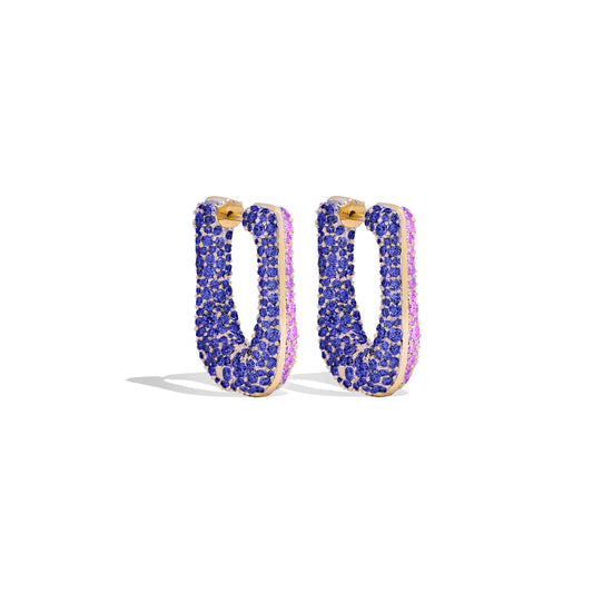 Found Pave Rib Curve Hoop Earring - Blue Sapphire & Amethyst