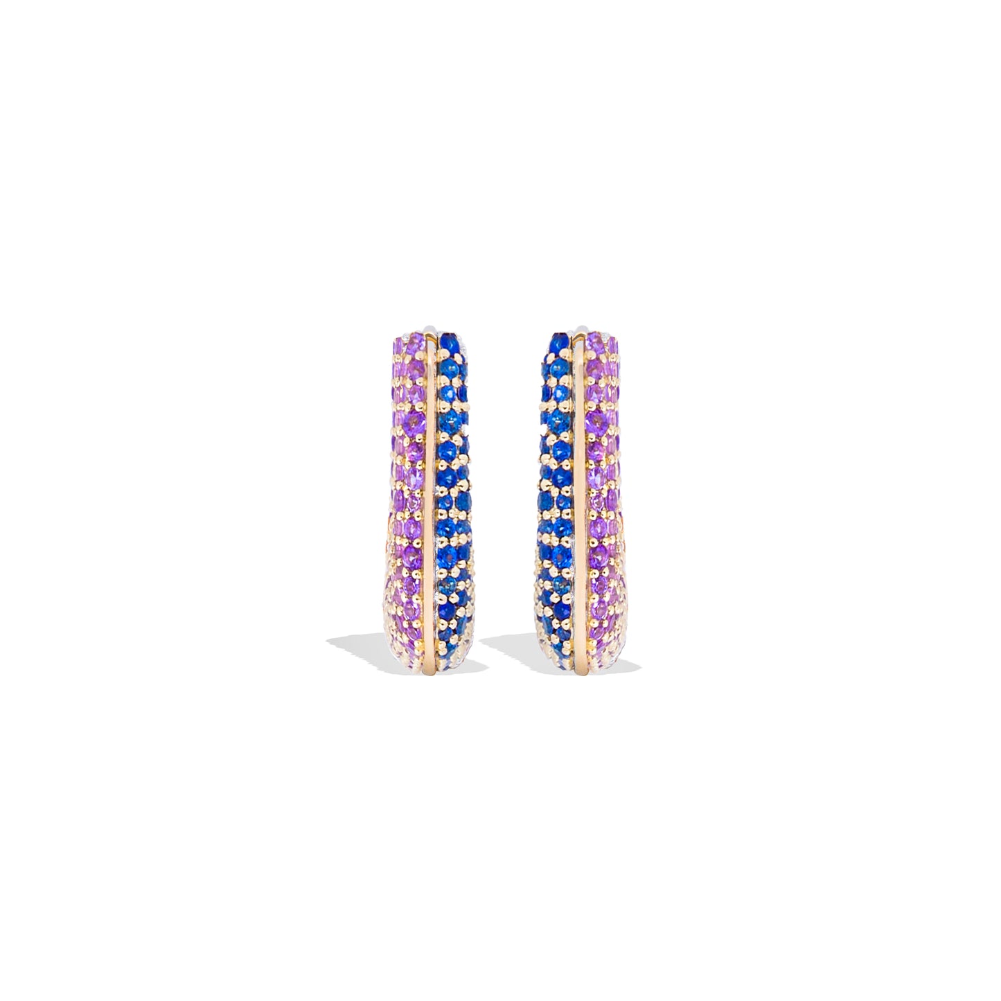 Found Pave Rib Curve Hoop Earring - Blue Sapphire & Amethyst