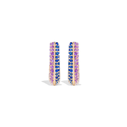 Found Pave Rib Curve Hoop Earring - Blue Sapphire & Amethyst