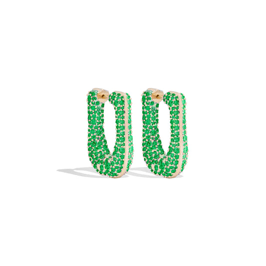 Found Pave Rib Curve Hoop Earring - Tsavorite