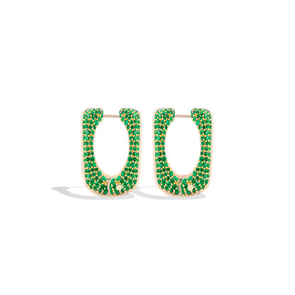 Found Pave Rib Curve Hoop Earring - Tsavorite