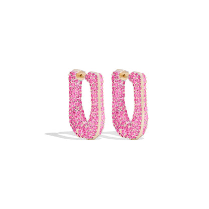 Found Pave Rib Curve Hoop Earring - Pink Sapphire