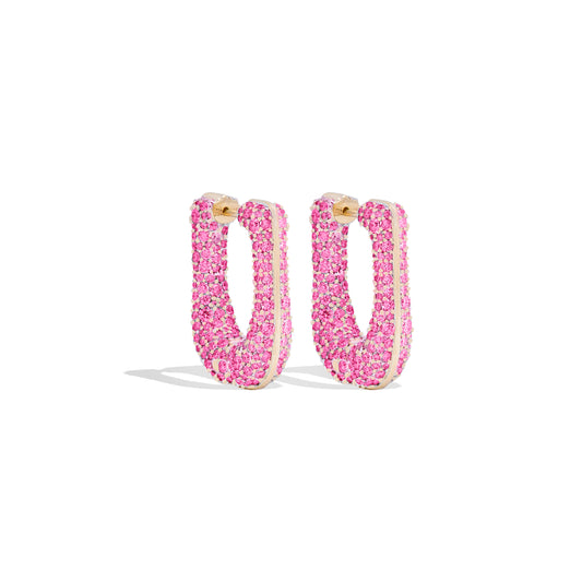 Found Pave Rib Curve Hoop Earring - Pink Sapphire