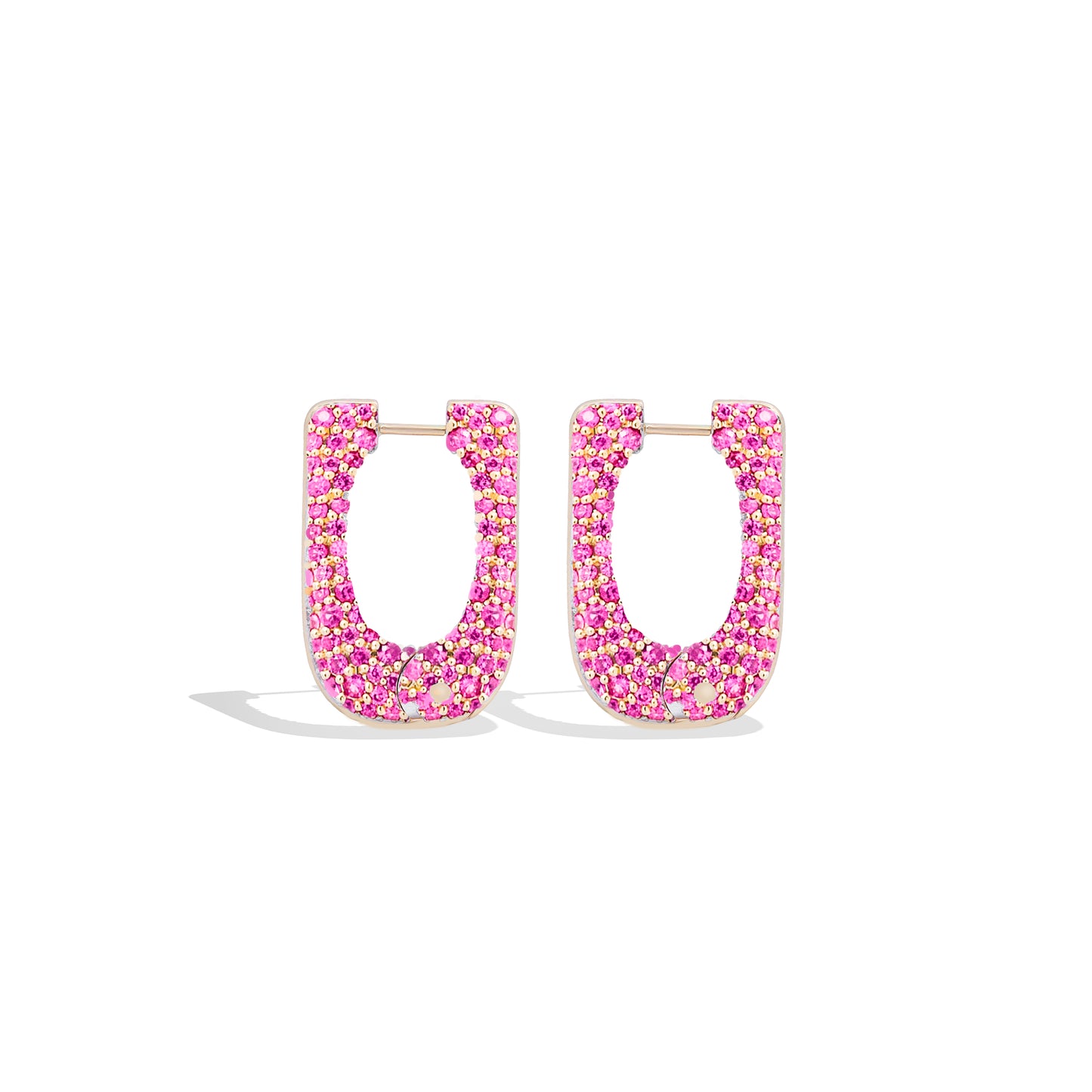 Found Pave Rib Curve Hoop Earring - Pink Sapphire