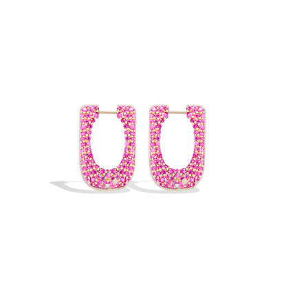 Found Pave Rib Curve Hoop Earring - Pink Sapphire