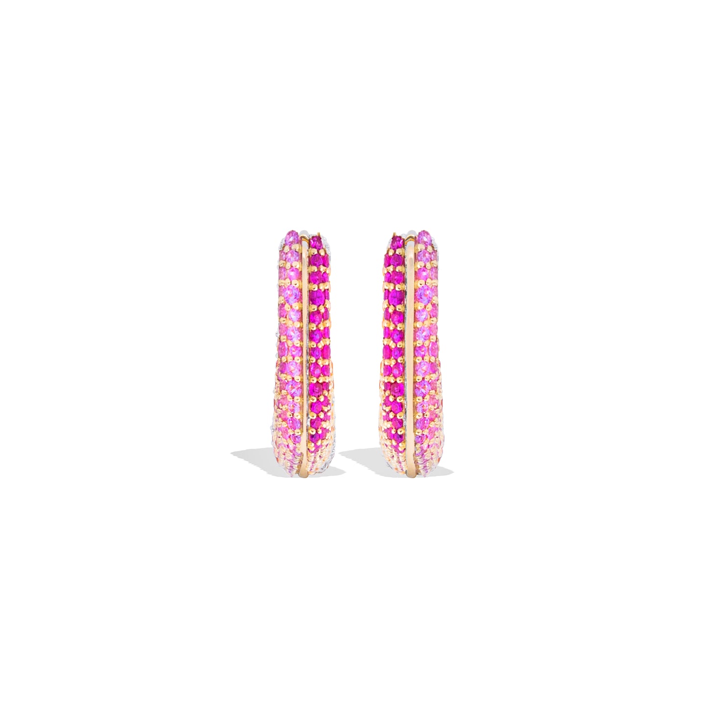 Found Pave Rib Curve Hoop Earring - Pink Sapphire