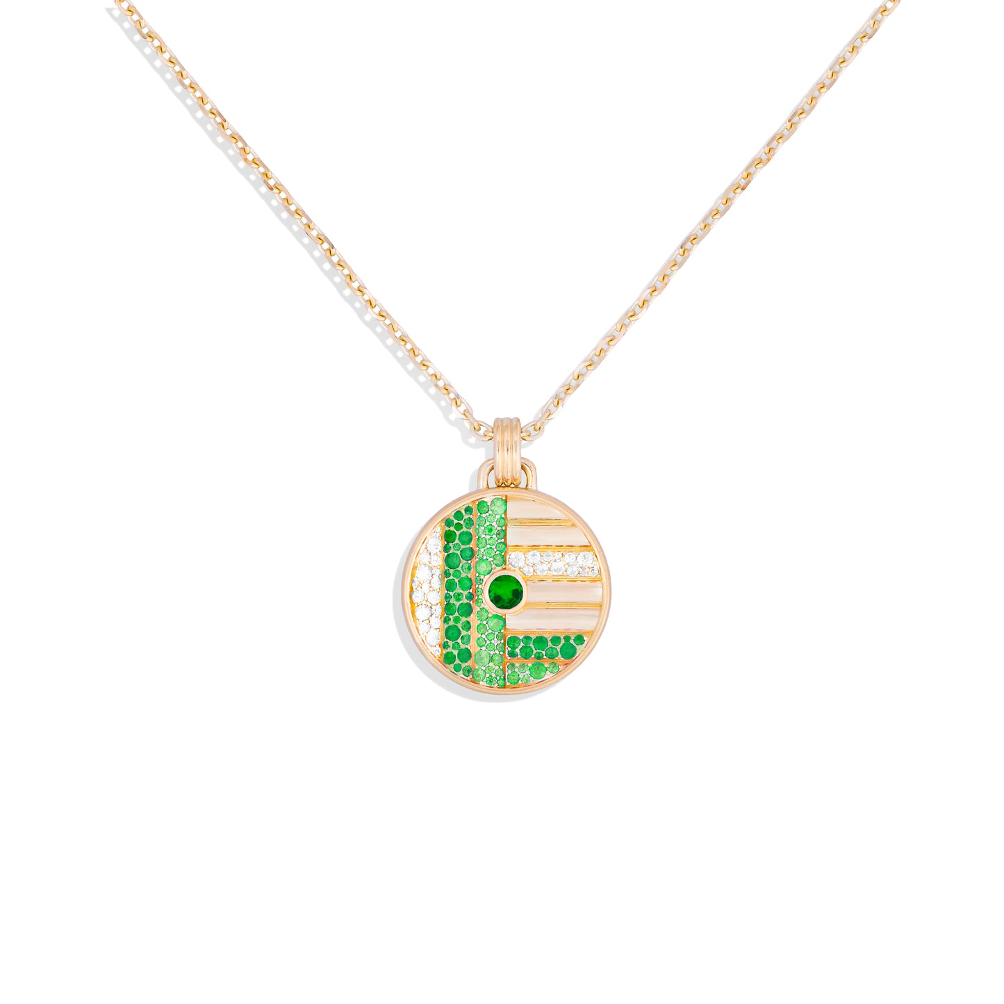 Found Large Disk Pendant Necklace - Tsavorite & Diamond