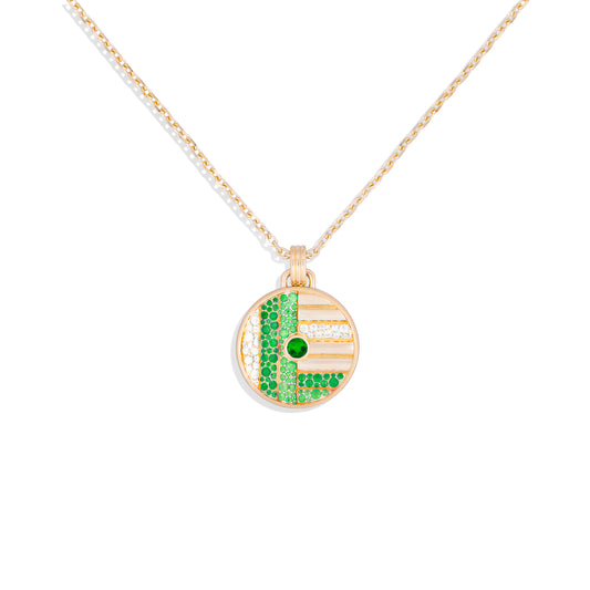 Found Large Disk Pendant Necklace - Tsavorite & Diamond