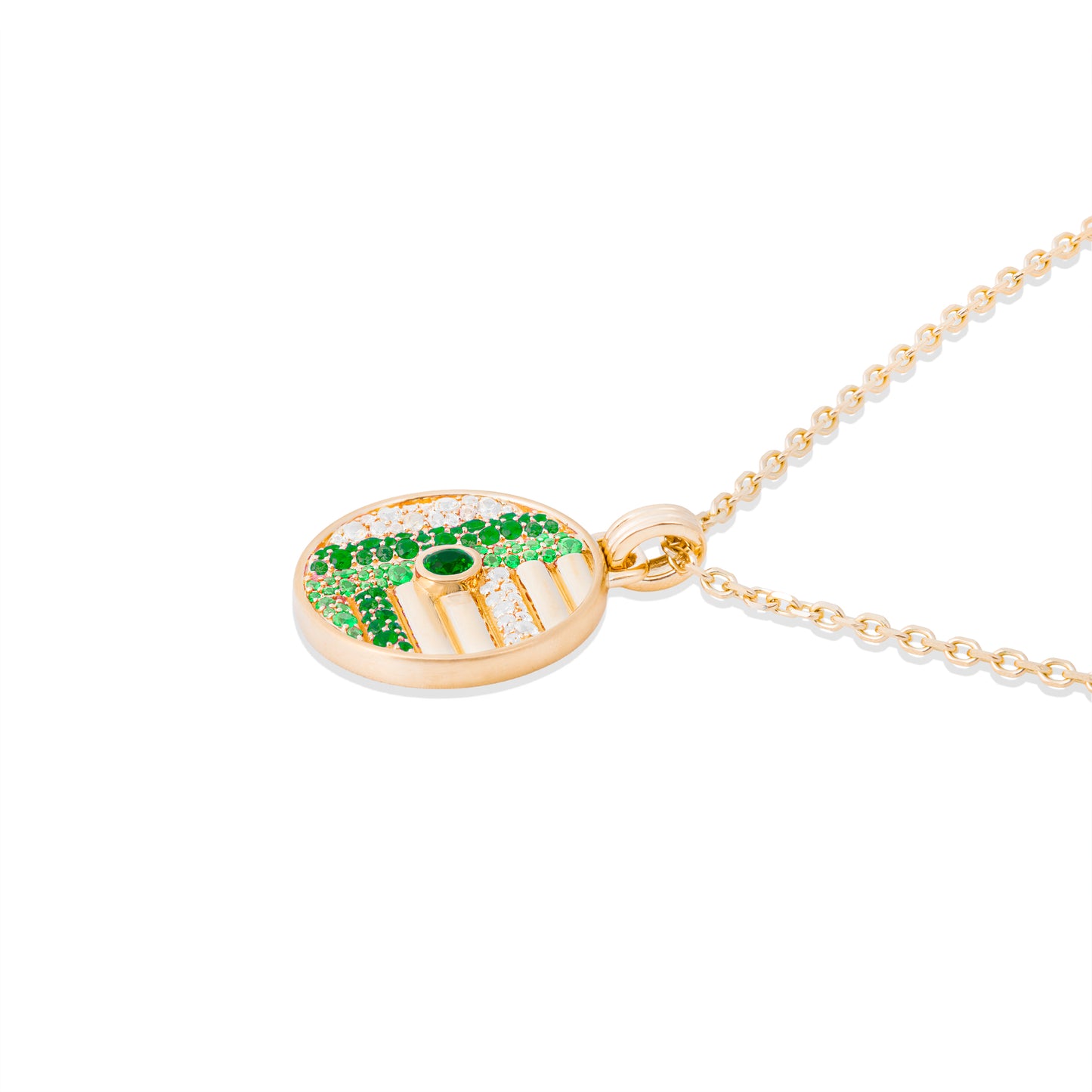 Found Large Disk Pendant Necklace - Tsavorite & Diamond