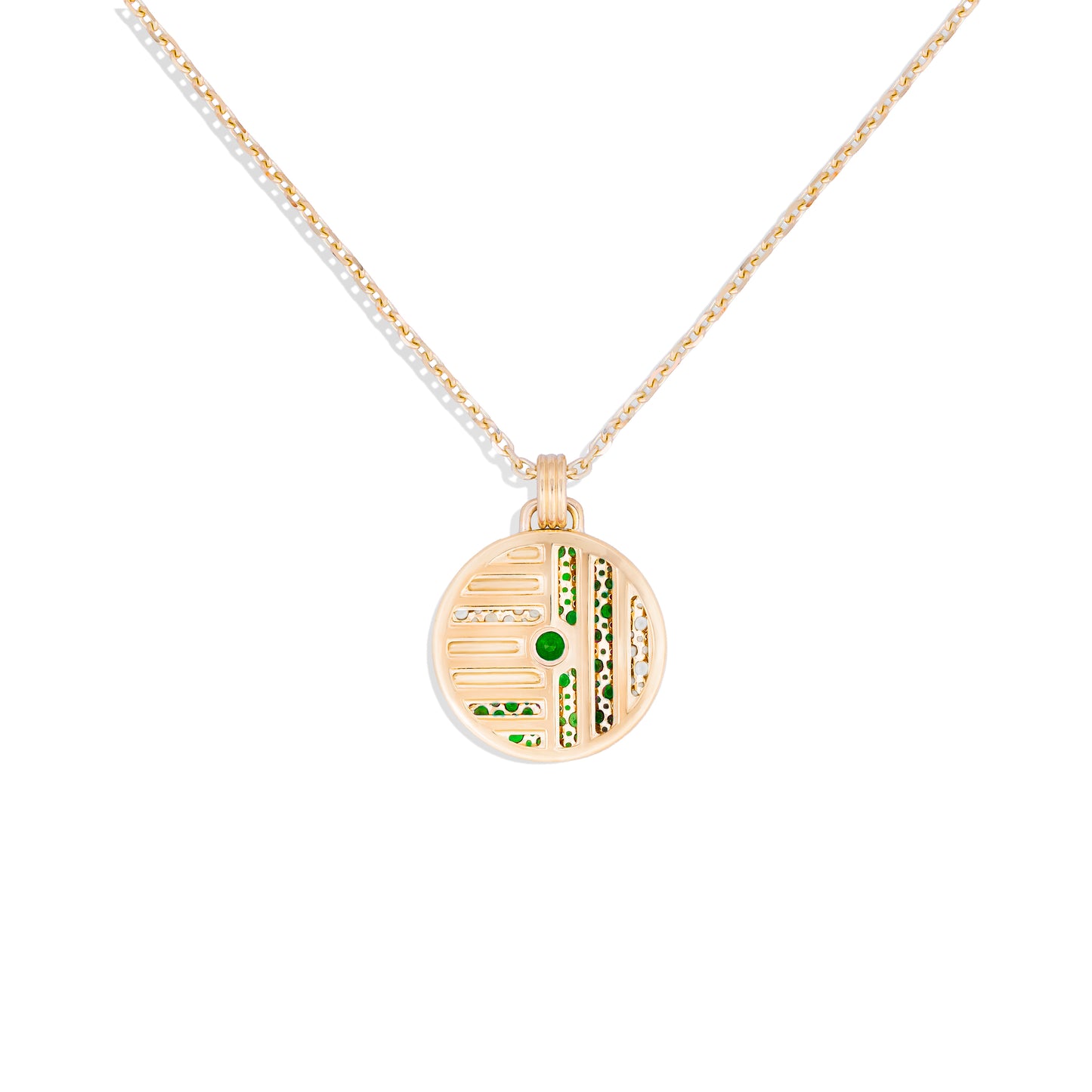 Found Large Disk Pendant Necklace - Tsavorite & Diamond