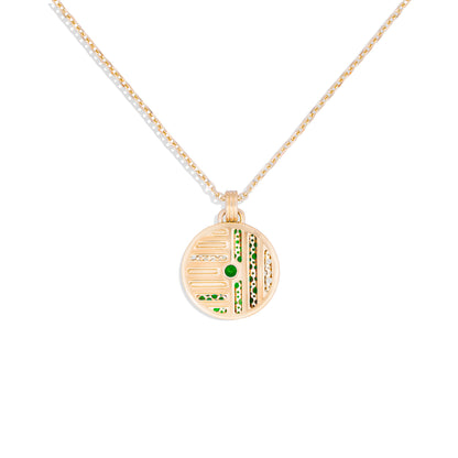 Found Large Disk Pendant Necklace - Tsavorite & Diamond