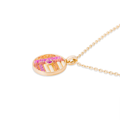 Found Large Disk Pendant Necklace - Pink, Orange & Yellow Sapphire