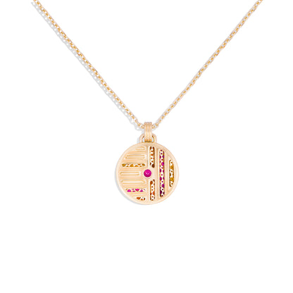 Found Large Disk Pendant Necklace - Pink, Orange & Yellow Sapphire