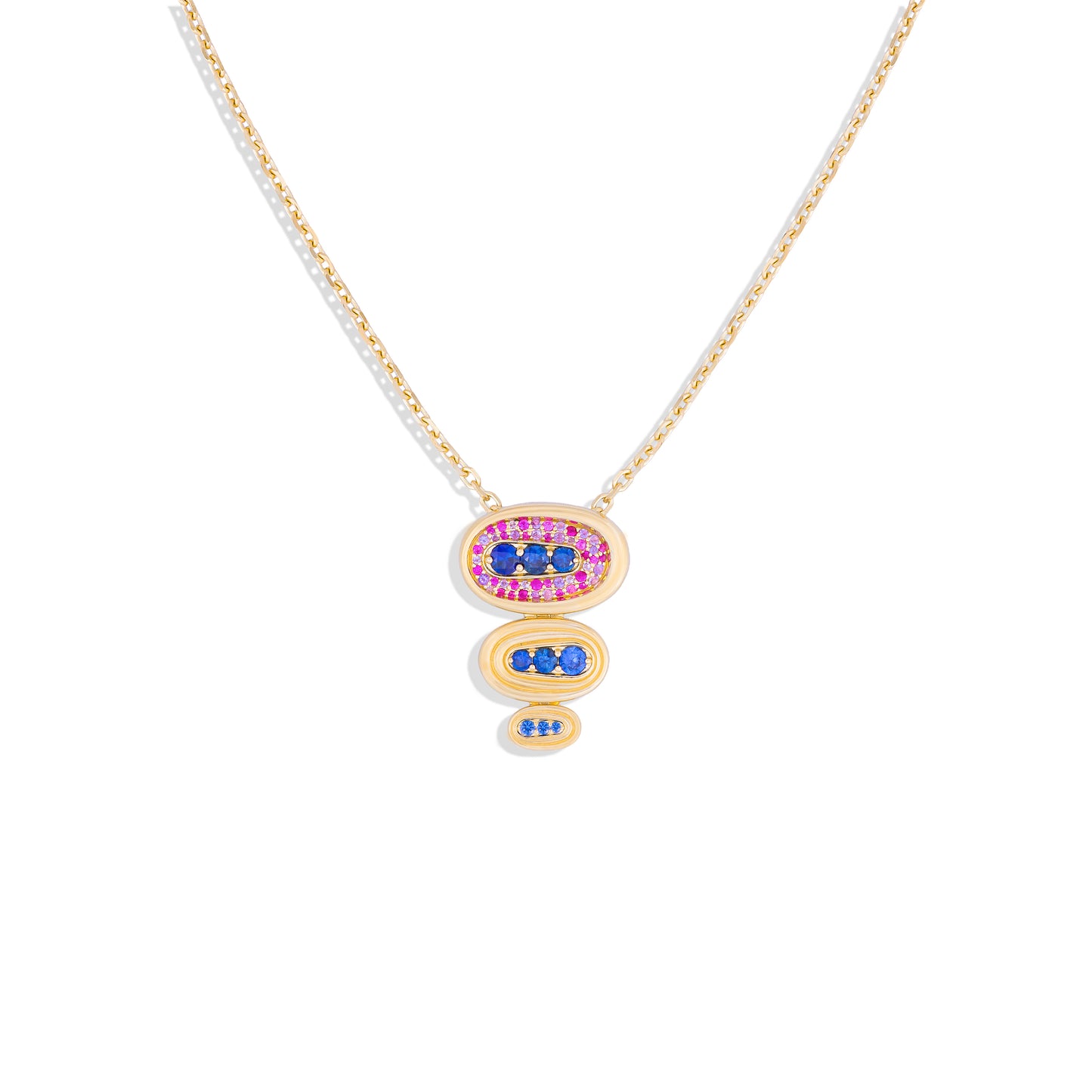 Found Large Nest Pendant Necklace - Blue & Pink Sapphire, Amethyst