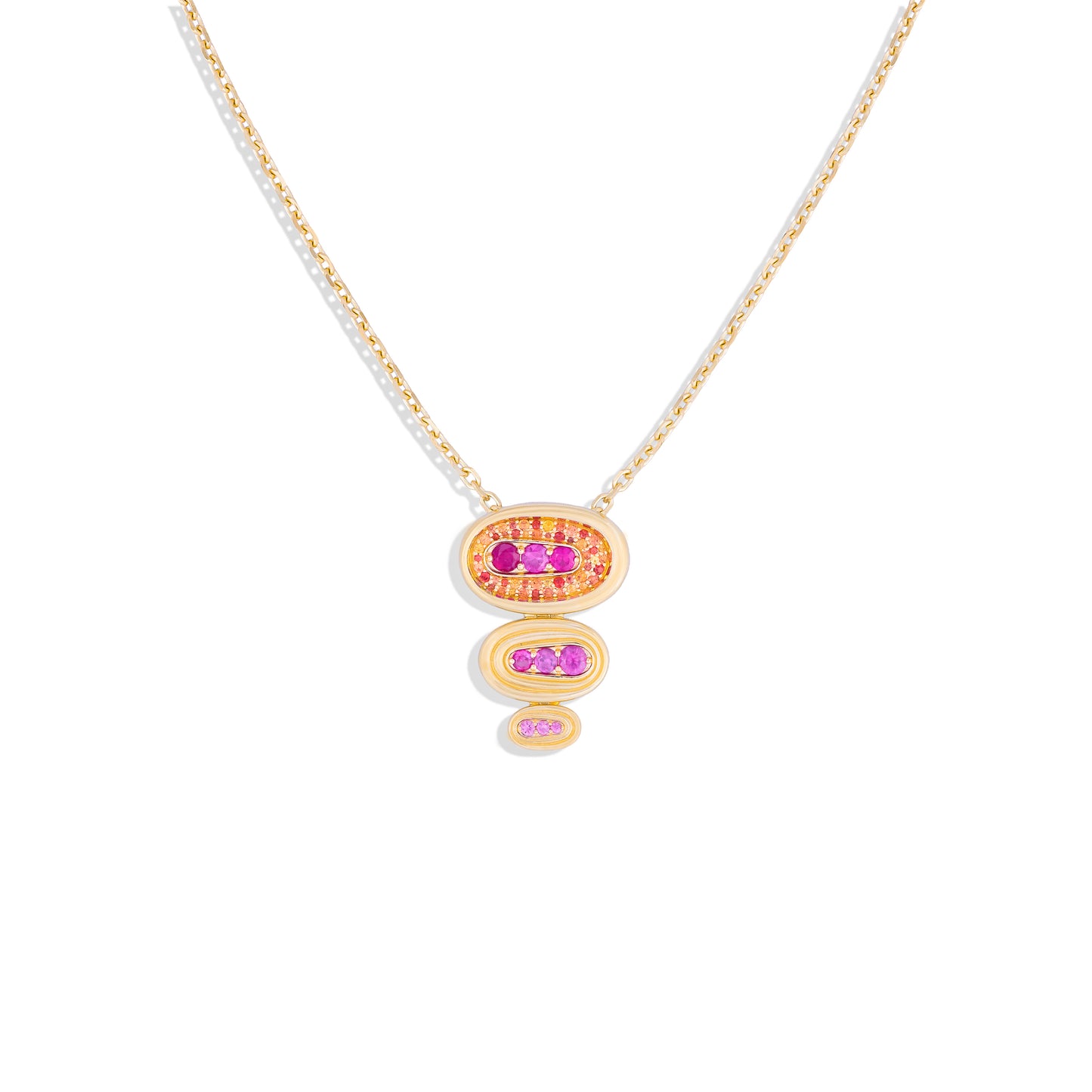 Found Large Nest Pendant Necklace - Pink, Orange & Yellow Sapphire
