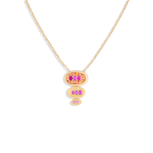 Found Large Nest Pendant Necklace - Pink, Orange & Yellow Sapphire