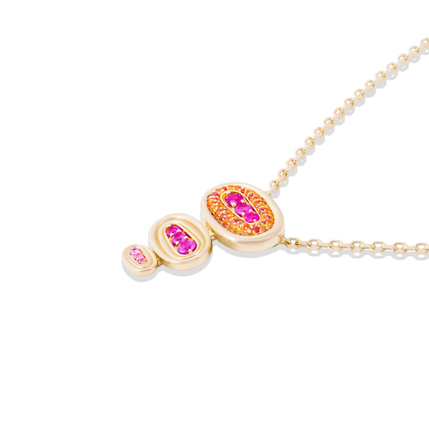 Found Large Nest Pendant Necklace - Pink, Orange & Yellow Sapphire