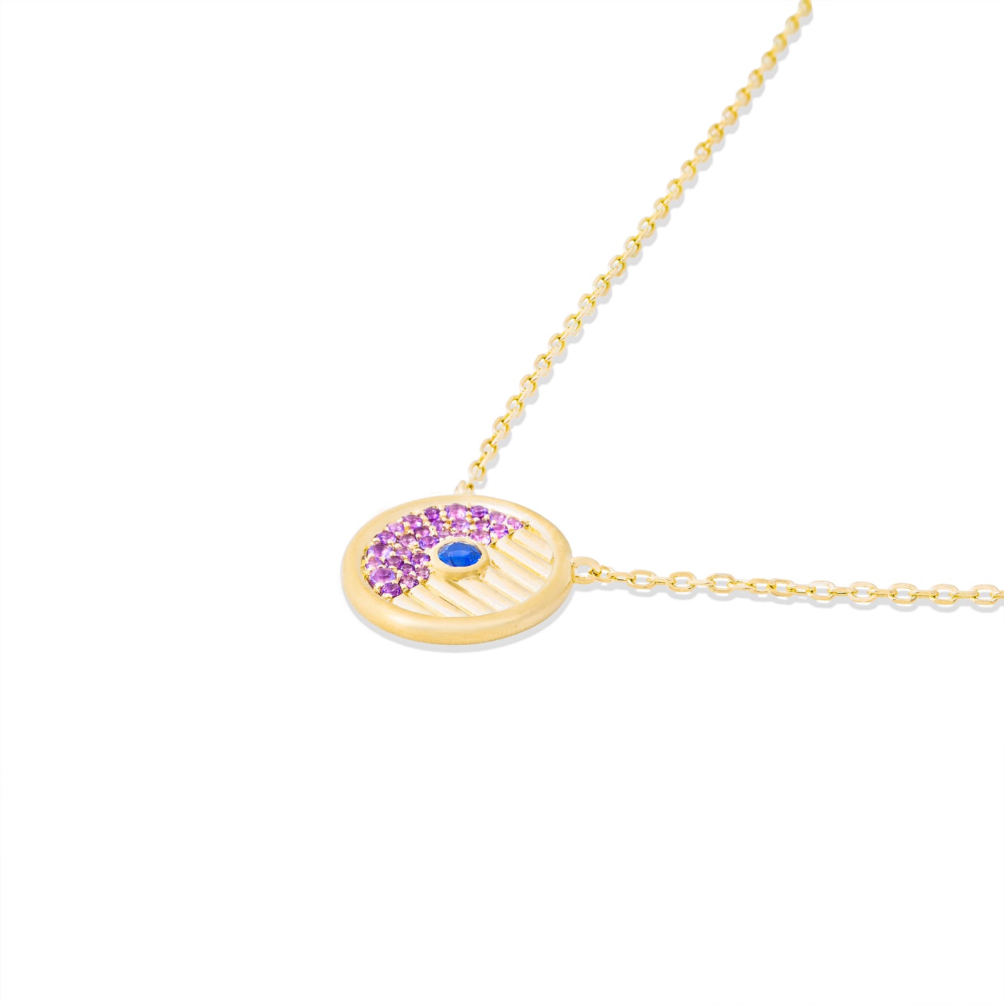 Found Small Disk Pendant Necklace - Blue Sapphire & Amethyst
