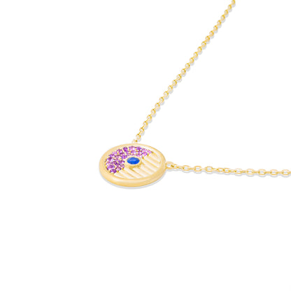 Found Small Disk Pendant Necklace - Blue Sapphire & Amethyst