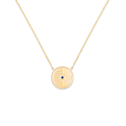 Found Small Disk Pendant Necklace - Blue Sapphire & Amethyst