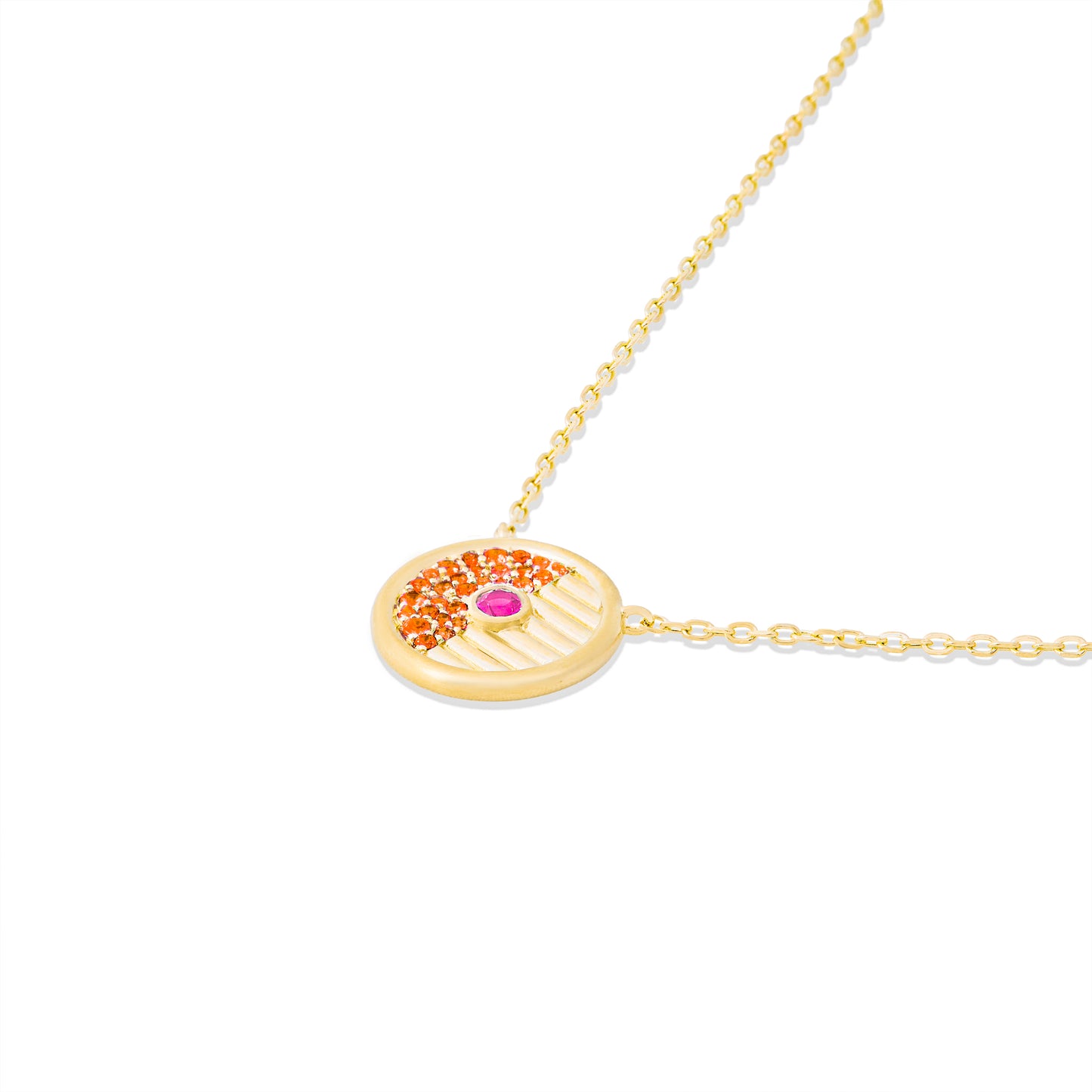Found Small Disk Pendant Necklace - Pink & Orange Sapphire