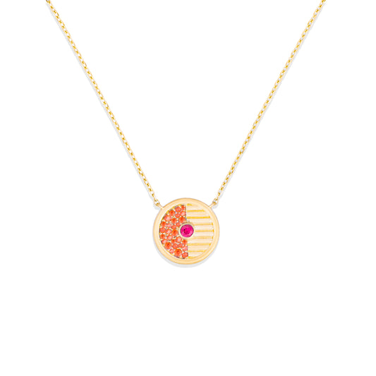 Found Small Disk Pendant Necklace - Pink & Orange Sapphire