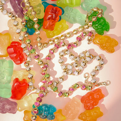 Revel Small Pave Bead Necklace - Tsavorite & Rhodolite Garnet