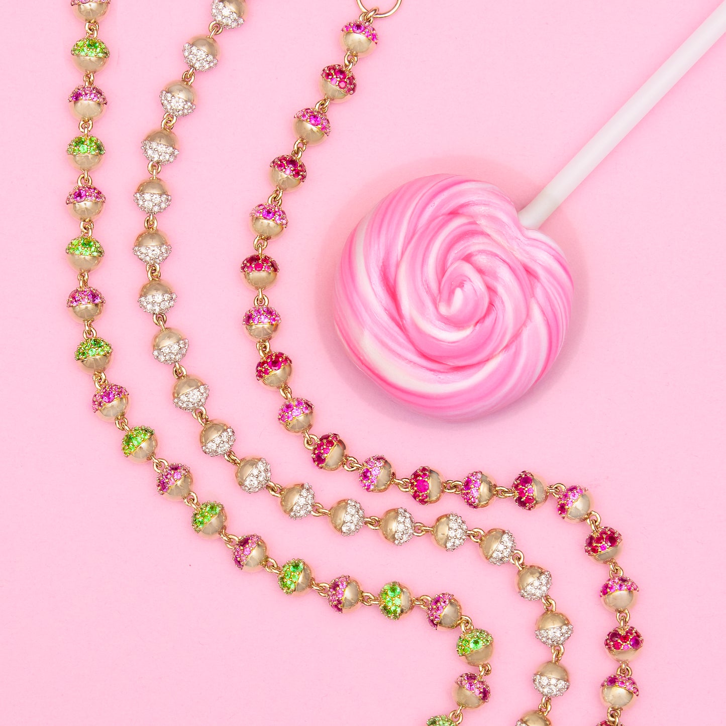Revel Small Pave Bead Necklace - Ruby & Pink Sapphire