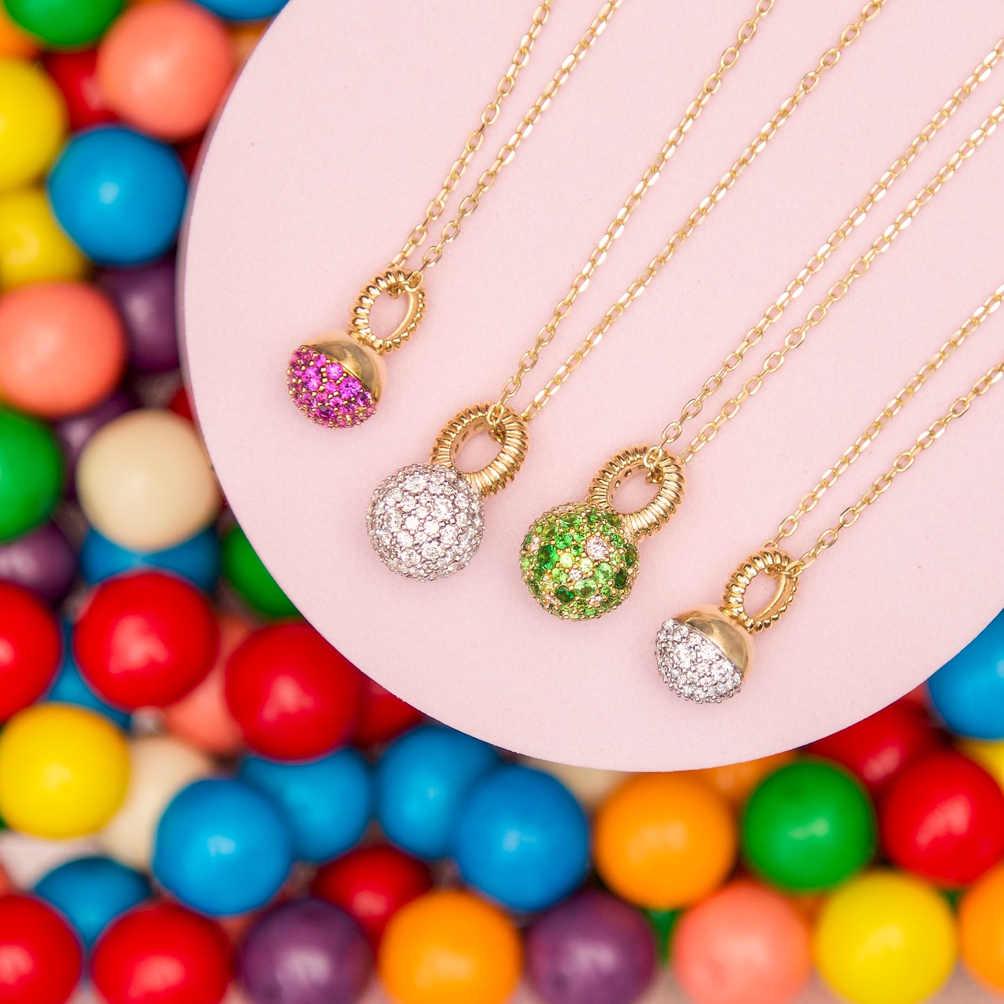 Revel Medium Bobble Charm Necklace- Pink Sapphire
