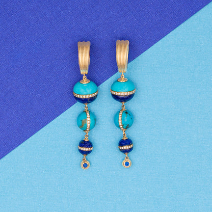 Revel Inlay Bobble Chandelier Earring - Lapis, Turquoise, Blue Sapphire & Diamond