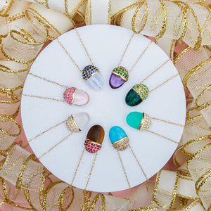 Found Cap Pendant Necklace - Rose Quartz & Pink Sapphire