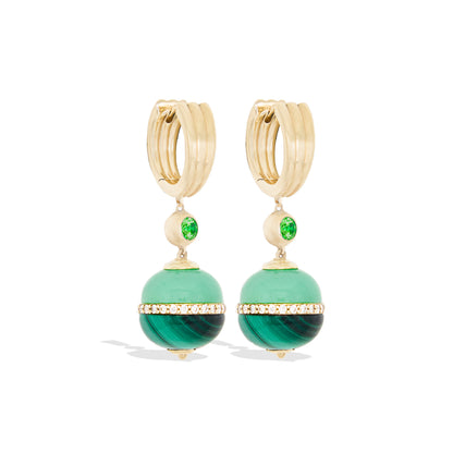 Revel Inlay Bobble Earring - Malachite, Chrysoprase, Tsavorite & Diamond